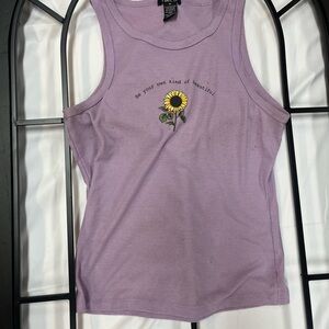 Purple Sleeveless Top with Sunflower Design